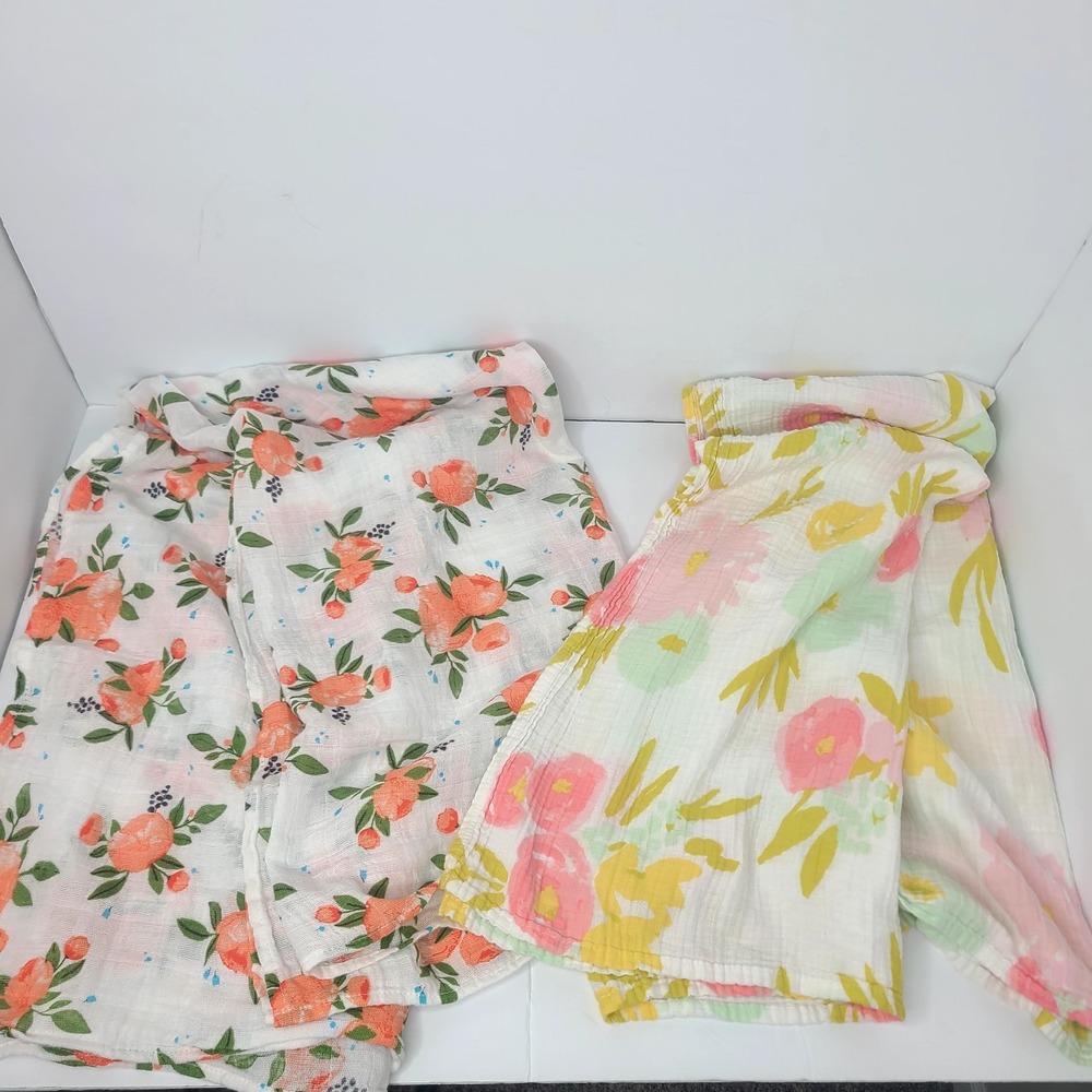 Lot Of 2 Floral Muslin Cotton Little Unicorn Cloud Island‎ Swaddle Baby Blankets